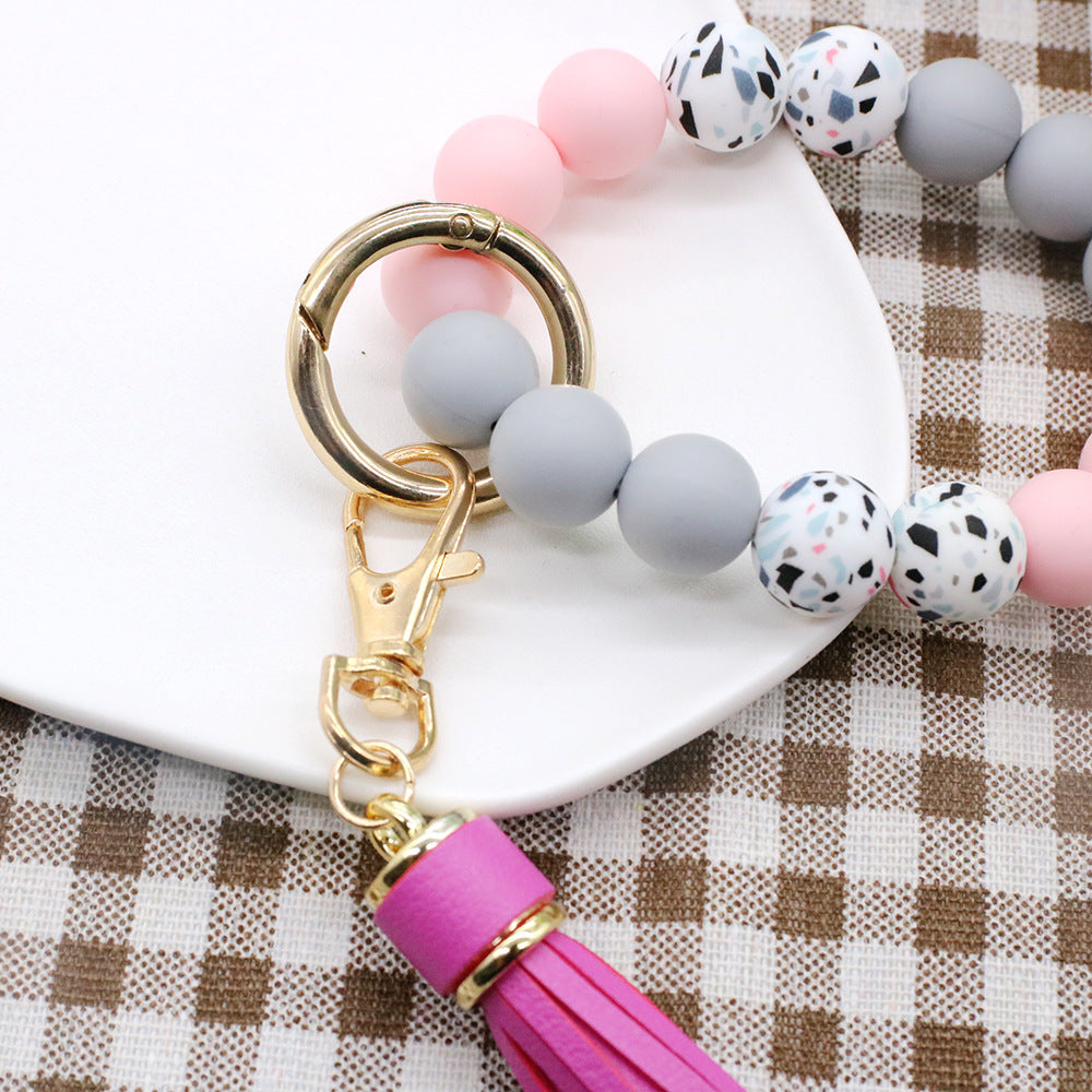 Wholesale Tassel Silicone Bead Bracelet Keychain